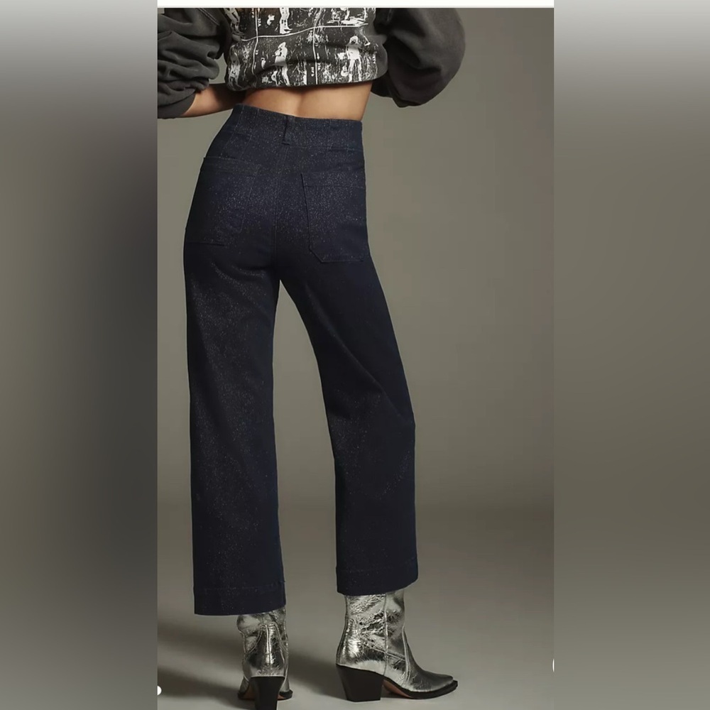 Anthropologie Maeve Wide-Leg Sparkle Jeans high waist cropped Sz 29, 34 NWT